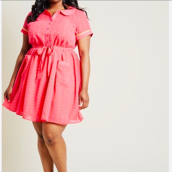 Modcloth Pink Darling in Dots Shirt Dress - sz S - Picture 3 of 6